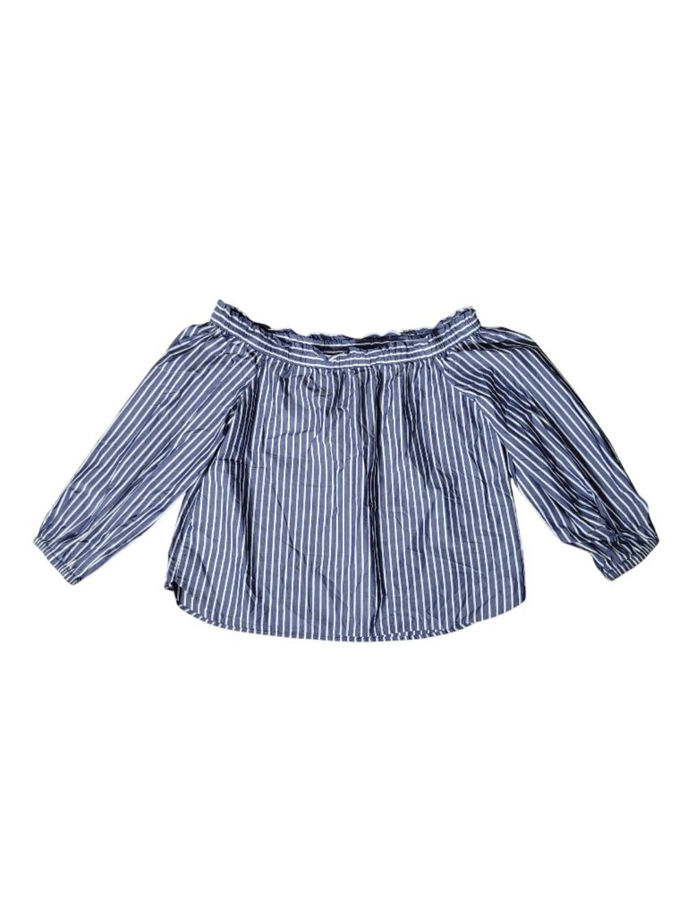J.Crew Off-The-Shoulder Striped Top Womans Size 16 Blue White Cotton